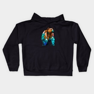 Grizzly Bear Animal Portrait Stained Glass Wildlife Outdoors Adventure Kids Hoodie